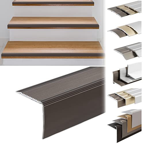 KARAT L-Shaped Aluminium Stair Nosing Profile 134 x 3 x 3.5 cm, Pre-Drilled, Bronze for Parquet and Laminate, Includes Mounting Material, Available in 3 Lengths and 4 Colours