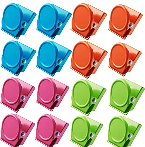 16 Stücke Magnet Klammer, Kühlschrank Magnete für Magnettafel Magnetclips Haken Magnet Klammer Kühlschrank Magnetisch Clips für Zuhause/Büro/Schule Foto Displays und Dekoration, Vier Farben