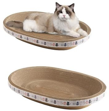 Shenrongtong Katzenkratzbrett, Katzenkratzbrett, Pappe, 2-in-1, ovaler Katzenkratzer, Pappschale, Nest, hochdichte, langlebige Katzenkratzer aus Pappe zum Schutz von Möbeln