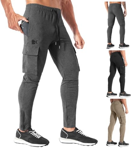 BROKIG Mens Cargo Gym Jogger Casual Trousers Slim Sweatpants XL Dark Grey