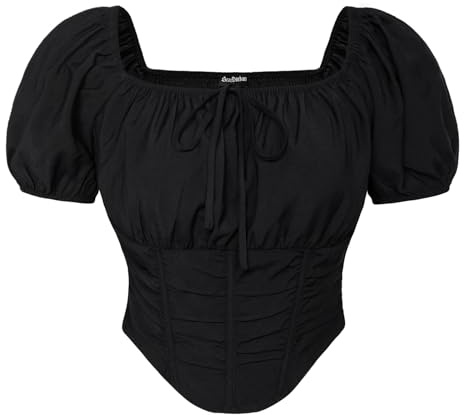 Scarlet Darkness Blusa victoriana de verano con cuello cuadrado y manga abombada para mujer, Negro -, XL
