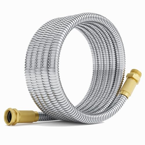 360 GADGET Garden Hose - Short Water Leader Metal Hose 10 FT with Female to Male Fitting, Flexible, Heavy Duty Hose Extension for Outdoor Hose Reel、Dehumidifier、RV、304 Stainless Steel