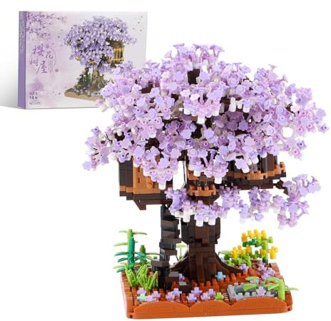 Boyorc Cherry Blossom Tree House Building Blocks Set, 1000+ PCS Artificial Bonsai Tree Kit, Nano Plant Flowers Building Blocks Sets for Teenagers,Gift for Children and Adults