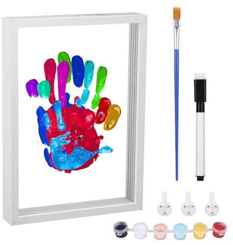 Miawtro Kit per impronte di mani di famiglia fai-da-te, kit trasparente per impronte di mani e impronte di bambini, cornice per foto artigianale in legno, regali per baby shower e neo genitori.