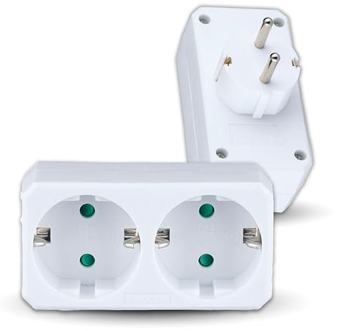 V-TAC Adaptateur Multiprise Double Murale - 2 Prises - Bloc Multiprises avec Prises 16A Shuko pour Maison, Bureau, Magasin, Garage - 250V - Compact et Pratique - Électrique - Blanc