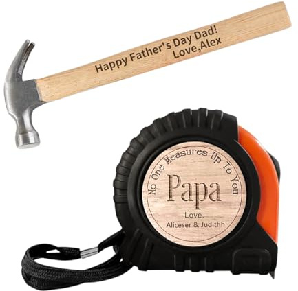 ALICESER Set Metro a Nastro e Martello Personalizzato per Papà, Nessuno Ti Arriva alla Caviglia Papà Metro a Nastro, Martello con Manico in Legno Inciso Personalizzato, Set di Attrezzi Regalo