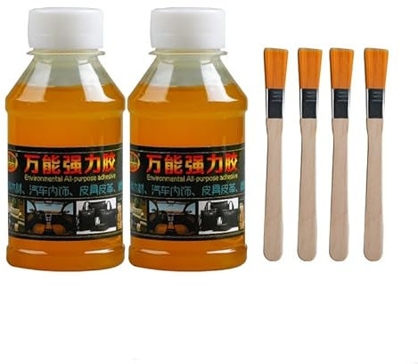 2 Pack 100ml Headliner Repair Glue, Upholstery Fabric Strong Fabric Adhesive Liquid Glue, Car Inside Roof Cloth Repair Glue for All Leather Polyester Dolls Fabrics with 4 Brushes, for Various Repair
