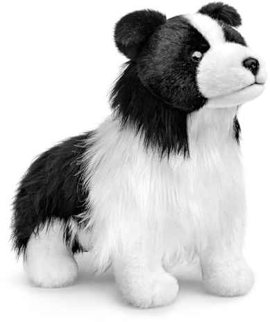 RLOMUTE Peluche Morbido border collie - Cuscino Animale Giocattolo Realistico - 28cm/11, border collie Peluche Modello di Bambola Regalo per Bambini (nero)
