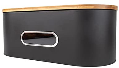 Panera de metal grande con tabla de cortar, estilo granja, panera, contenedor de pan negro para almacenamiento en encimera (43 x 20 x 18 cm)