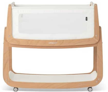 SnuzPod 5 Bedside Crib - Newborn Next to Me Crib with Zip Down Breathable Windows, Lift-Off Bassinet, Portable & Rocking Stand, 3-in-1 Baby Bed with Wheels & Mattress, Natural