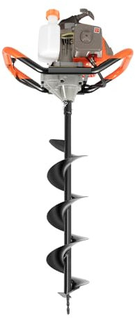 TkkMivcOC Broca de tierra de gasolina de 71 CC, 2 tiempos de metal con 3 insertos, velocidad 0-300 rpm, taladro de perforación de mano para suelos arenosos, bosques, tierras de cultivo