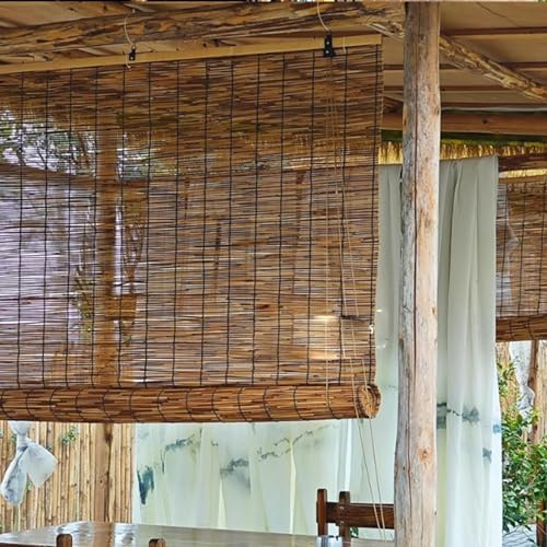 Persianas de Caña Enrollables Exterior Natural Cortina de Bambu Estor de Bambú Tejida a Mano Persianas Romanas para Ventanas Terraza Porche Jardín Cortinas Decorativas