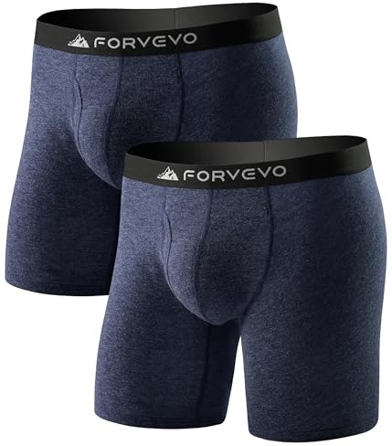 FORVEVO Boxer da uomo in lana merino, confezione da 2, biancheria intima traspirante da uomo, comodi boxer a gamba lunga senza odore, Navy, Large