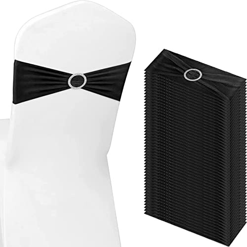 Fajas de elastano negro para sillas con hebilla deslizante, lazos elásticos universales para bodas, fiestas, ceremonias, recepciones y decoración de banquetes (juego de 80)