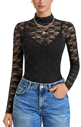 Avidlove New Years Eve Outfits Women Long Sleeve Body Suits Turtle Neck Lace Bodysuit Sexy Going Out Tops Night Out