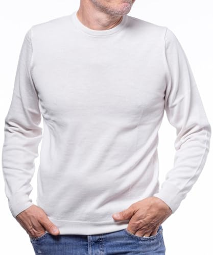 Maglifilo Maglione Uomo 100% Lana Merino, Morbido, Caldo e Traspirante in Maglia Rasata – Girocollo Elegante e Versatile per Ogni Occasione – Idea Regalo con Confezione Inclusa (Panna)