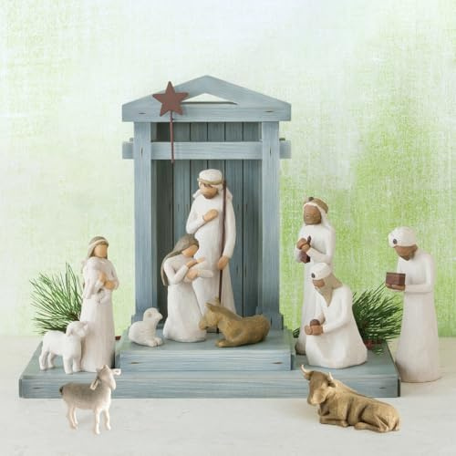 Presepe Natività Willow-Tree 10 Pezzi, Statuette Presepe In Resina, Con Mangiatoia E Stalle, Sacra Famiglia Decorazione for La Famiglia