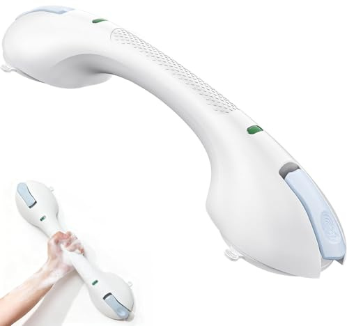 Barra di supporto doccia senza fori con ventosa, 120 kg, per anziani, indicatore di sicurezza colorato, removibile, impermeabile, per bagno e vasca da bagno, 44 cm, Blu