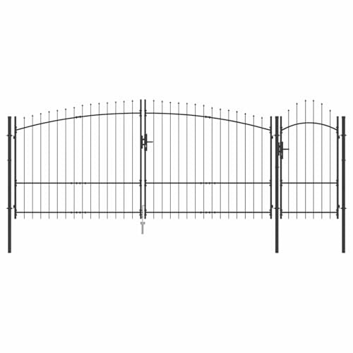 KKHOMEI Cancello Doppio Cancello per Recinzione a Doppia Anta Cancello da Giardino per Recinzione con Manico, in Acciaio zincato, 150 x 400 cm