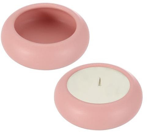 QUARKZMAN Portavelas De Guijarro para Velas Tealight, Pack De 2 Portavelas De Cerámica Hechos A Mano para Decoración del Hogar, Jardín, Centro De Mesa, Bodas, Estantería De Escritorio, Rosa