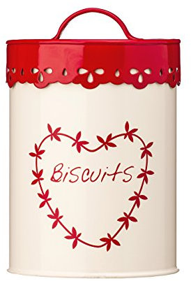 Premier Housewares 507621 Anglaise Biscuit Canister - Cream/Red H21 x W14 x D14cm