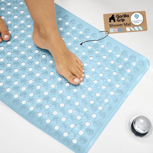 GORILLA GRIP Bath Tub Shower Mat, Bathtub Floor Liner, 35x16 Clear Blue