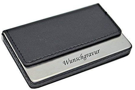 Schmalz® Visitenkartenetui Visitenkartenbox mit Gravur schwarz Lederoptik Metall graviert inkl. Gravur