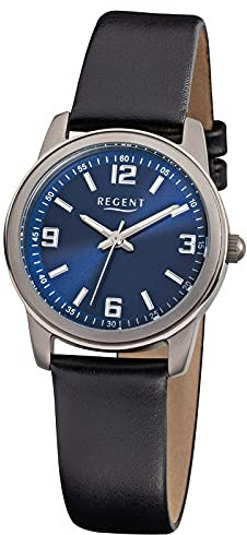 Regent Damen-Armbanduhr Elegant Analog Leder-Armband schwarz Quarz-Uhr URF867