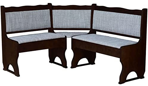 Imbottitura Panca angolare in legno di pino, colore noce con imbottitura in legno massello – beige (180 x 180)