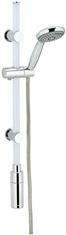 Wenko - Set di aste per doccia con LED illuminato, 74 cm, colore bianco caldo, sistema doccia, set completo con soffione doccia anticalcare e tubo doccia in acciaio INOX, 150 cm
