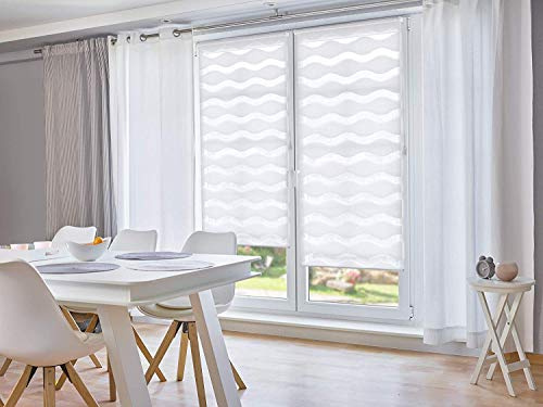 K-home Klemmfix Doppelrollo Welle ohne Bohren - Weiß 30 cm x 150 cm (B x L)