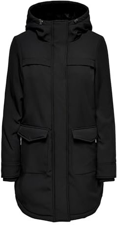 ONLY Damen Softshelljacke OnlMaastricht Kurz-Mantel mit Kapuze 15192522 Black L