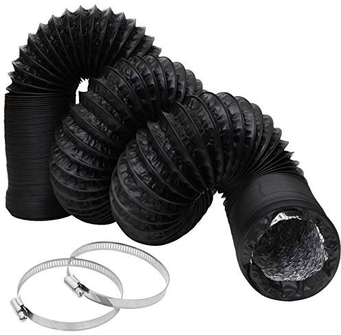 Tuyau d'aération flexible de 7,6 cm en aluminium noir de 5 m avec 2 colliers de serrage à vis pour chauffage, ventilation, climatisation (HVAC), souffleur de bateau, tentes de culture d'échappement