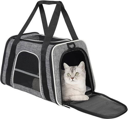 HiCaptain, morbido trasportino per gatti con finestra a rete nella parte superiore - trasportino traspirante per gatti di media taglia e cuccioli di cane di piccola taglia fino a 6KG (grigio)
