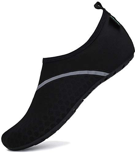 SAGUARO Badeschuhe Wasserschuhe Schwimmschuhe Strandschuhe Aquaschuhe Hausschuhe Pantoffeln Surfschuhe Neoprenschuhe für Damen Herren 030 Schwarz Gr.42/43