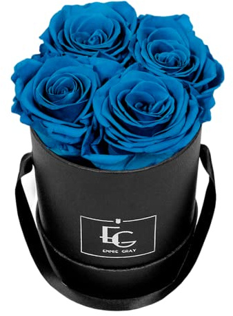 EG EMMIE GRAY Classic Infinity rosenbox | rund | XS – 4 vackra Infinity rosor med lång livslängd, riktiga rosor som blommar i upp till tre år, blomlåda (akvamarine)