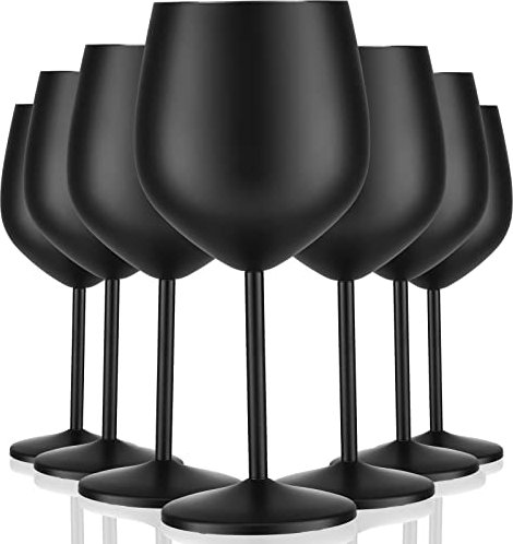 Zopeal Stainless Steel Wine Glasses Set of 8, 18 oz Unbreakable Stemmed Metal Wine Glasses, Shatterproof Outdoor Goblets for Camping, Picnic, Pool, Wedding, Anniversary Party, Black