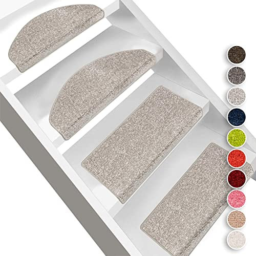 FLODI. Dynasty High Pile Stair Treads, Set of 15 Pieces, Carpet Stair Mats Self Adhesive Anti Slip Stair Pad Runner for Staircases (Silver Grey, Rectangular - 23 x 65 cm)