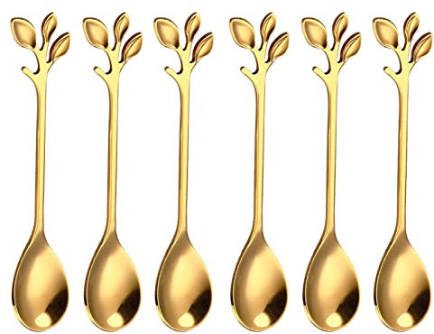 6 Pièces Cuillères en Acier Inoxydable Cuillères à Café Cuillères à Café Cuillères à Crème Glacée Cuillères à Gâteau Cuillères à Dessert Petites Cuillères Brillantes et hautement polies. (Doré)