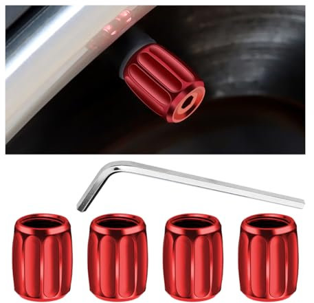 JNNJ 4 Piezas Tapas De Válvula, Tapones Antirrobo para Válvulas De Neumáticos De Coche, Rueda Válvula Neumático Stem Caps con Llave Inglesa, para Automóviles Camiones Bicicletas Moto(Rojo)