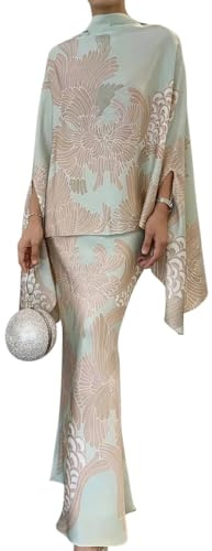 ORANDESIGNE Donna Vestito Lungo Abito da Cerimonia Elegante Camicia Blusa Manica Lunga + Gonna Lunga Aderente Completo Sera 2 Pezzi Festa Cocktail Set Outfit B 05 M