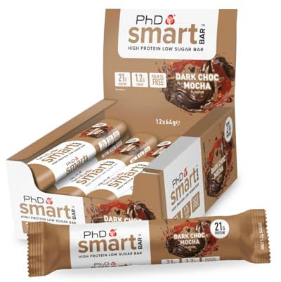 PhD Nutrition Smart Protein Bar Low Calorie, Nutritional Protein Bars/Protein Snacks, High Protein Low Sugar, Chocolate Mocha Flavour, 20g of Protein, 64g Bar (12 Pack)