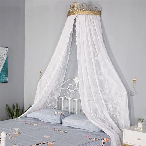 Miuxe Dosel De Cama De Princesa De Pared con Corona, Mosquitera De Encaje De Corte con Cortinas Decorativas para Decoración De Habitación De Niños, Tienda De Juegos, Toldos para Rincón De Lectura