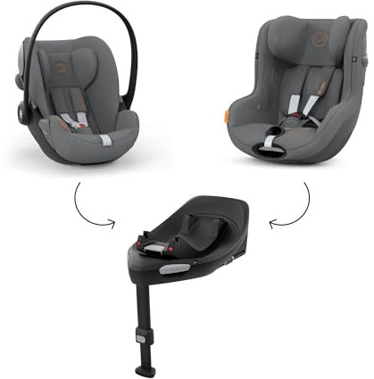 CYBEX Gold Babyschale Cloud G i-Size Comfort mit Kinder-Autositz Sirona G i-Size und ISOFIX Basis Base G, Inkl. Neugeboreneneinlage, Lava Grey