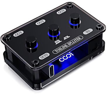 COOIDEA Optical Audio Splitter 1x3 SPDIF Toslink Optical Splitter With Independent Channel Switch, Support Up To 192k/24Bit Sampling Rate Compatible With LPCM2.0/DTS/Dolby-AC3 5.1 Channels