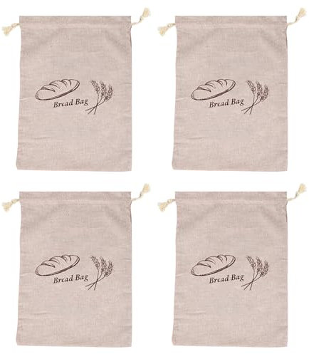 4PCS Natürliche Leinen Brotbeutel, 38 * 30cm, Wiederverwendbare Brot Aufbewahrungsbeutel, Hält Brot Frisch, Lebensmittelaufbewahrung, Wiederverwendbare Leinenbeutel, Selbstgemachte Brotbeutel