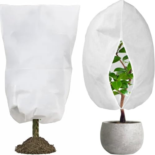 MUYYIKA 2 Packs Plant Covers for Winter 80X100cm Garden Fleece Frost Protection Covers Bags with Zipper Drawstring Plants Frost Cloth Plant Freeze Protection Tree Covers