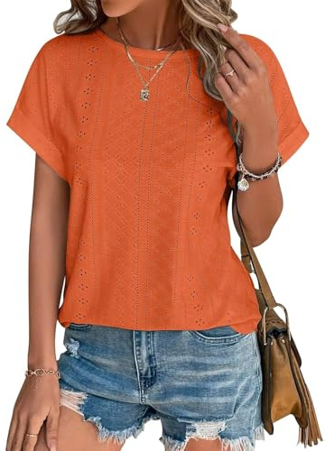 Cuptacc Camiseta Mujer Blusa Mujer Verano Elegante 2025 Moda Bordado Encaje Top Manga Corta Top Casual Túnica Casual