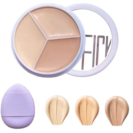 EONFAVE Full Cover Concealer Palette, 3 in 1 Concealer Creme, 3 Farben Concealer Contour mit Puff, Corrects Dark Circles Red Marks & Softens Fine Lines, Highlight Contours, Wasserdicht Langanhaltend