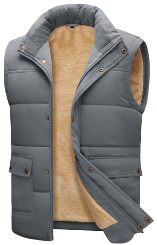 Lonya Gilet Uomo Invernale Smanicato Trapuntato Gilet in Pile con Tasche Multiple Leggero Giubbotto Senza Maniche Giacca impermeabile Antivento Termico, Grigio, M